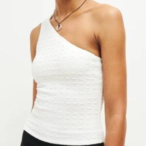 Reformation White One-Shoulder Henriette Top
